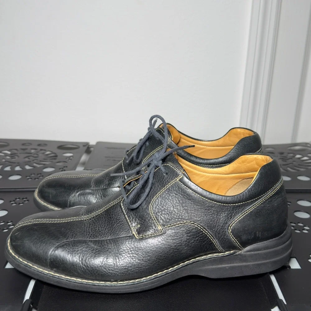 Johnston & Murphy Oxford Shoes Mens 10.5 M Black Good Bicycle Toe Leather Brazil